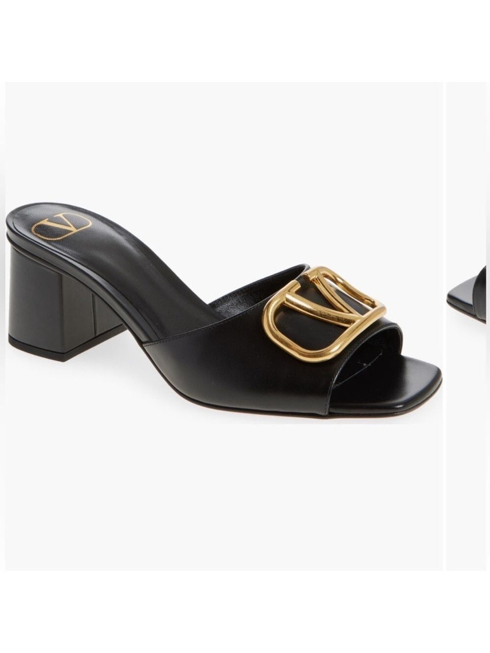 Valentino Black Slides with Gold Accent